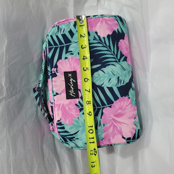Hurley obsidian dark blue pink hibiscus tropical palm print makeup cosmetics bag - Picture 11 of 16